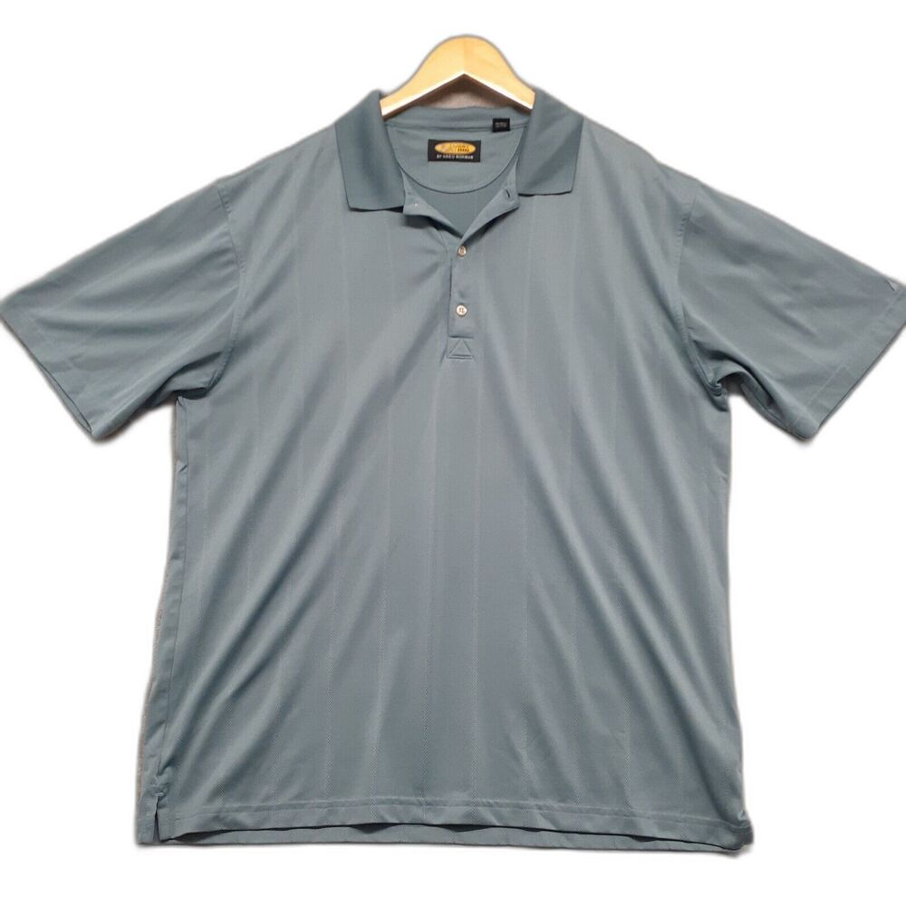 Greg Norman Play Dry Polo Shirt Mens Sz XL Aqua Blue Striped Short Sleeve Golf